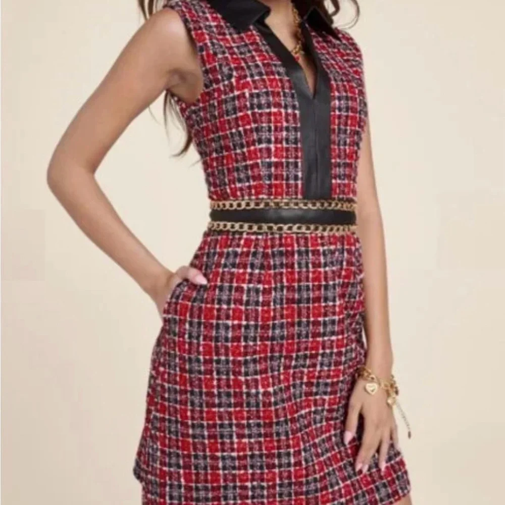 VENUS Women's Red and Black Plaid Mini Dress - Picture 2 of 8
